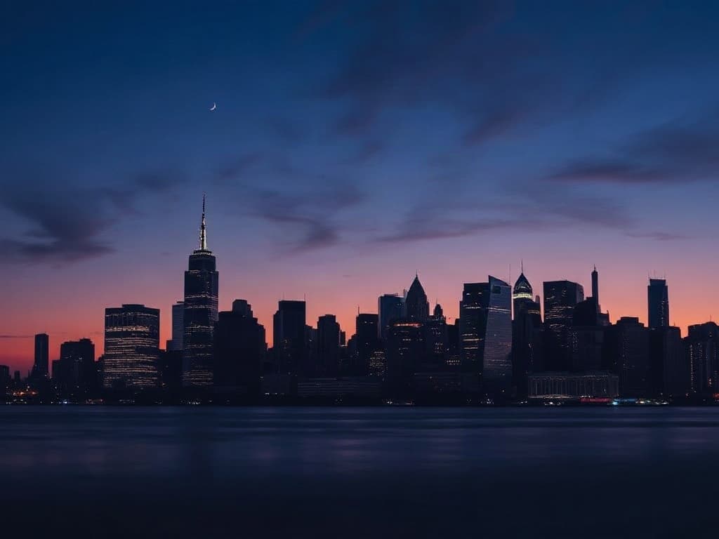 Manhattan skyline across the river at twilight